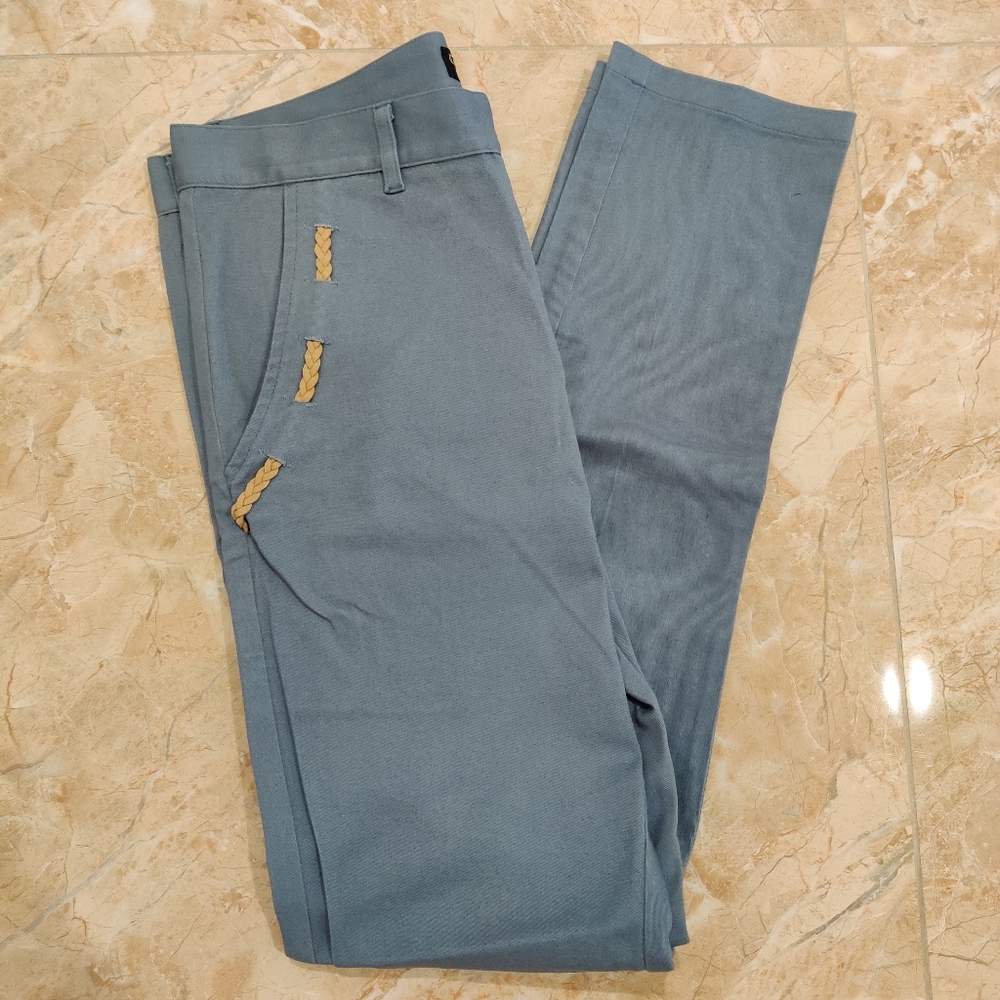 Blue Grey Chino Slim Pant with Woven Detail